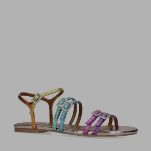Kurt Geiger Pierra Strappy Flat Sandal multicolor metallic rainbow sz 36.5 / 6.5 - Picture 2 of 5
